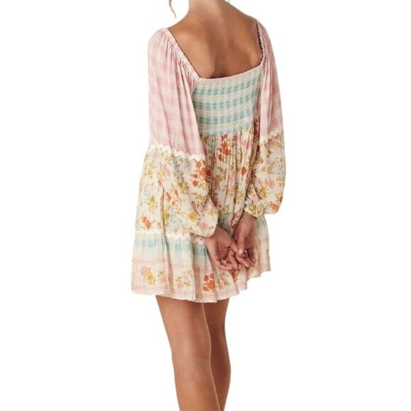 SPELL Women's Tunic Dress Pastel Floral Smocking Long Sleeve 233113N Size L - Picture 2 of 15